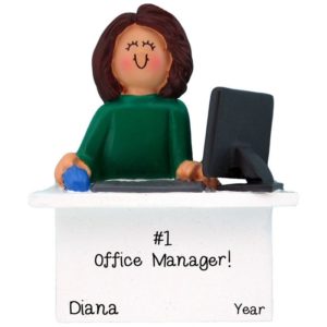 Image of Office Manager Sitting At Computer Ornament BRUNETTE FEMALE