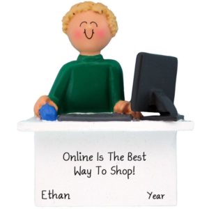Image of MALE Online Shopper Sitting At Computer Ornament BLONDE