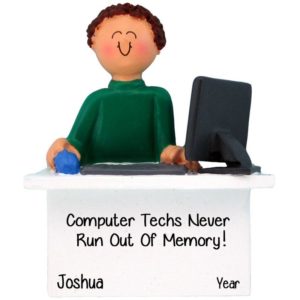 Image of Personalized Male Computer Tech Ornament BROWN Hair