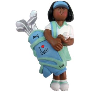 Image of African American Female Golfer Carrying Clubs Ornament