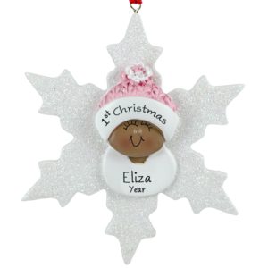 Image of AFRICAN AMERICAN Baby GIRL's First Christmas Snowflake Ornament