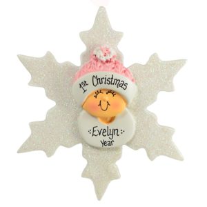 Image of Baby Girl's First Christmas PINK Glittered Snowflake Ornament