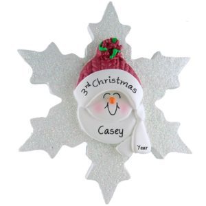 Image of Child's 3rd Christmas RED Glittered Snowflake Ornament