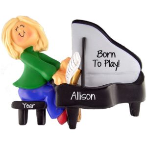 Image of FEMALE Playing Piano Personalized Christmas Ornament BLONDE