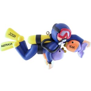 Image of MALE Scuba Diver With Fish Personalized Ornament
