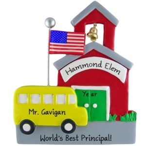 Image of Principal Schoolhouse With Flagpole & Bus Ornament