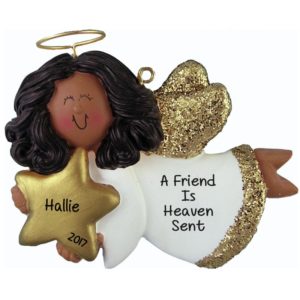 Image of Personalized Friend Angel Glittered Wings Ornament AFRICAN AMERICAN