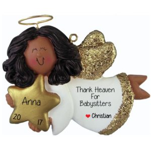 Image of Babysitter Angel Glittered Wings Ornament AFRICAN AMERICAN