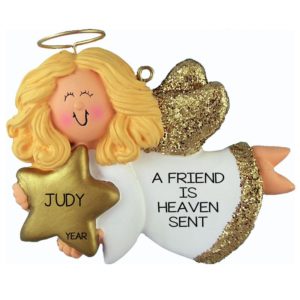 Image of Personalized Friend Angel Glittered Wings Ornament BLONDE