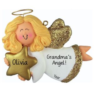 Image of Grandma's Angel GIRL Gold Glittered Wings Ornament BLONDE