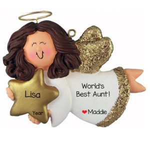 Image of World's Best Aunt Angel Glittered Wings Ornament BRUNETTE