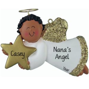 Image of AFRICAN AMERICAN BOY Angel Gold Glittered Wings Ornament