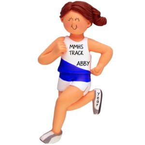 Image of FEMALE BROWN Hair Track Runner Personalized Ornament