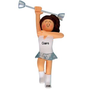 Image of Girl Twirling A Baton Personalized Ornament BROWN HAIR
