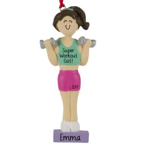 Image of Work-Out FEMALE Holding Hand Weights Ornament BRUNETTE