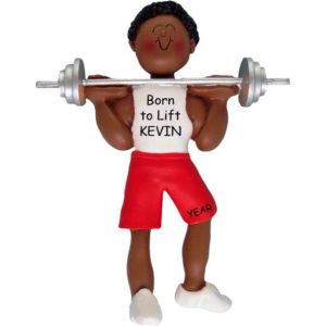 Image of AFRICAN AMERICAN Male Weight Lifting Barbells Ornament