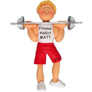 Image of Personalized Male Weight Lifting Barbells Ornament BLONDE