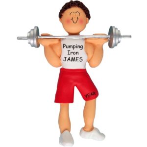 Image of Male Weight Lifting Barbells Ornament BROWN Hair