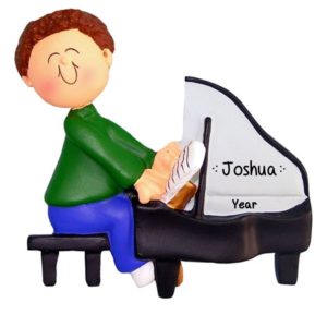 Image of Male Playing The Piano Personalized Ornament BROWN Hair