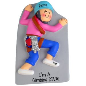 Image of Climbing Diva Female Rock Climber Turquoise BLUE Helmet Ornament