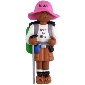 Image of AFRICAN AMERICAN FEMALE Hiker Pink Hat Ornament