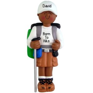 Image of Hiker With Backpack And Walking Stick African American MALE Ornament