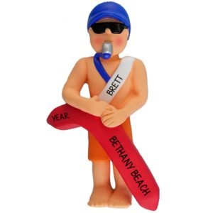 Image of Personalized Guy Lifeguard Whistle In Mouth Ornament