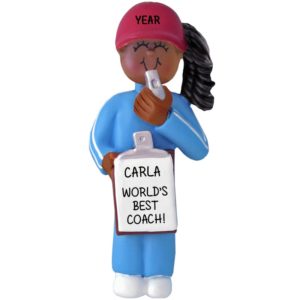 Image of African American Female Coach Holding Clipboard Ornament