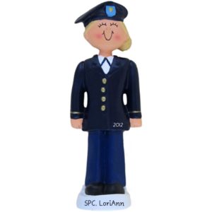 Image of FEMALE ARMY Officer BLUE Uniform Ornament BLONDE
