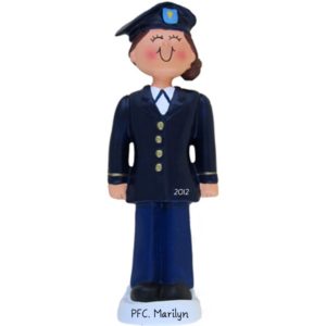 Image of FEMALE ARMY Officer BLUE Uniform Ornament BRUNETTE