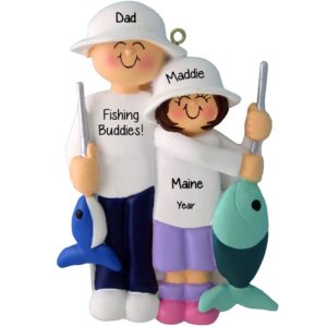Image of Dad And Daughter Fishing Holding Rods Ornament