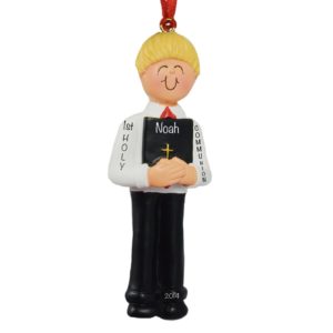 Image of BOY 's First Communion Holding BIBLE Ornament BLONDE