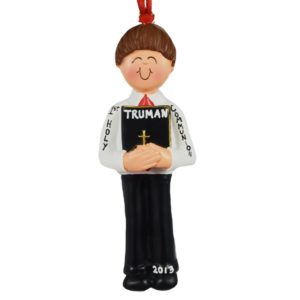 Image of Boy 's First Communion Holding Bible Ornament BROWN Hair