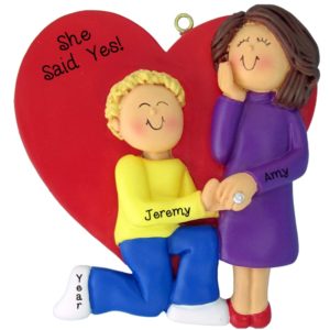 Image of Personalized Engagement Ornament MALE BLONDE, FEMALE BROWN