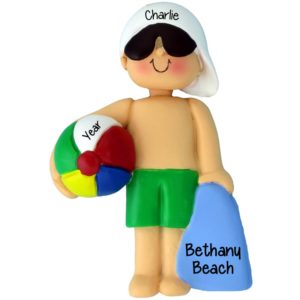 Image of Personalized BOY At Beach Holding Ball Ornament