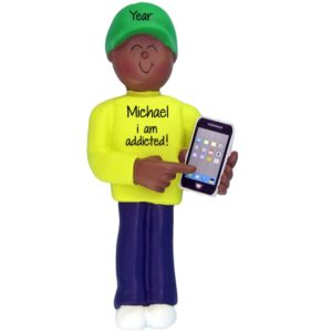 Image of AFRICAN AMERICAN MALE Holding His Smart Phone Ornament