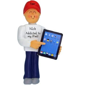 Image of Personalized MALE Holding iPad Tablet Ornament