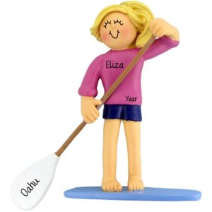 Image of Paddle Boarding GIRL Holding Oar Personalized Ornament BLONDE