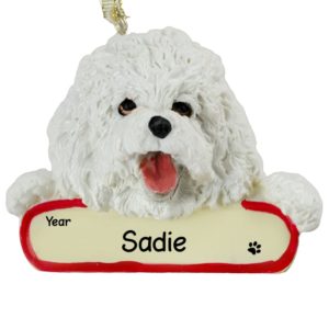 Image of Personalized BICHON FRISE Dog On Banner Ornament