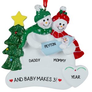 Image of Personalized Snow Couple + Baby BOY Ornament