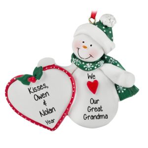 Image of Personalized Great Grandma Snowman Holding Heart Ornament