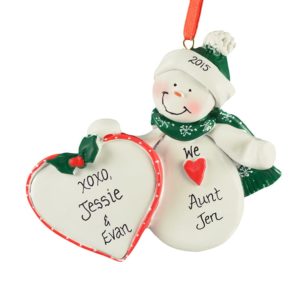 Image of Personalized I Love My Aunt Snowman With Heart Ornament