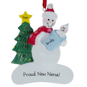 Image of Nana's 1ST Christmas Snowman Holding Baby BOY Ornament