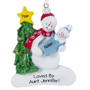Image of New Aunt Ornament Snowlady Holding Blue Blanket