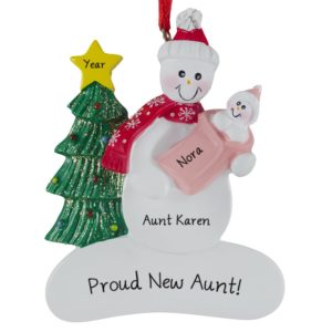 Image of First Christmas As An AUNT Snowman + Baby GIRL Ornament