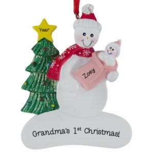 Image of Grandma's 1ST Christmas Snowman Holding Baby GIRL Ornament
