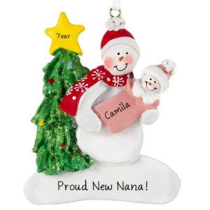 Image of Nana's 1ST Christmas Snowman Holding Baby GIRL Ornament