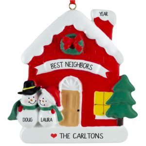 Image of Best Neighbors Snow Couple In Red House Ornament