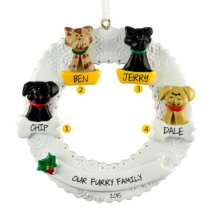 Image of 4 Pet Grandkids On Wreath Personalized Ornament