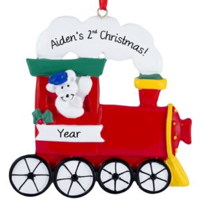 Image of Baby's 2nd Christmas Train With Bear Conductor Ornament